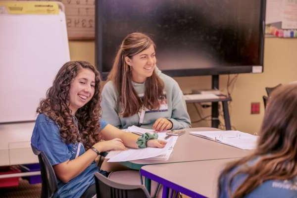 Students lesson planning in a primary school classroom